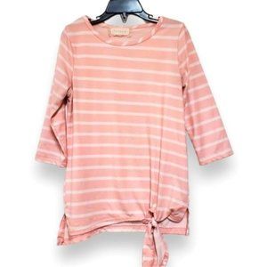 Btween Striped Shirt Girls Size (8) Quarter Sleeve Side Tied.